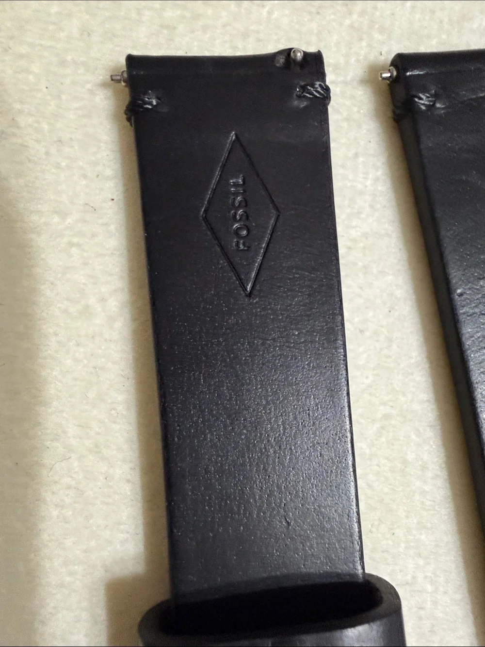 22mm Black Leather Watch Band with Stainless Steel Buckle